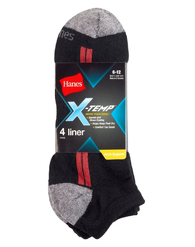 Hanes Men`s X-Temp Arch Support Liner Socks 4-Pack